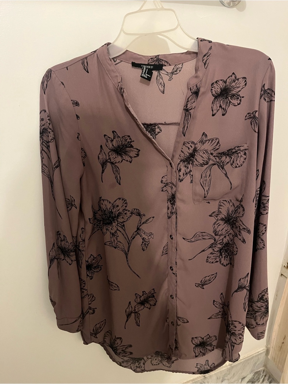 Forever 21 Mauve Floral Print Button-Up Blouse